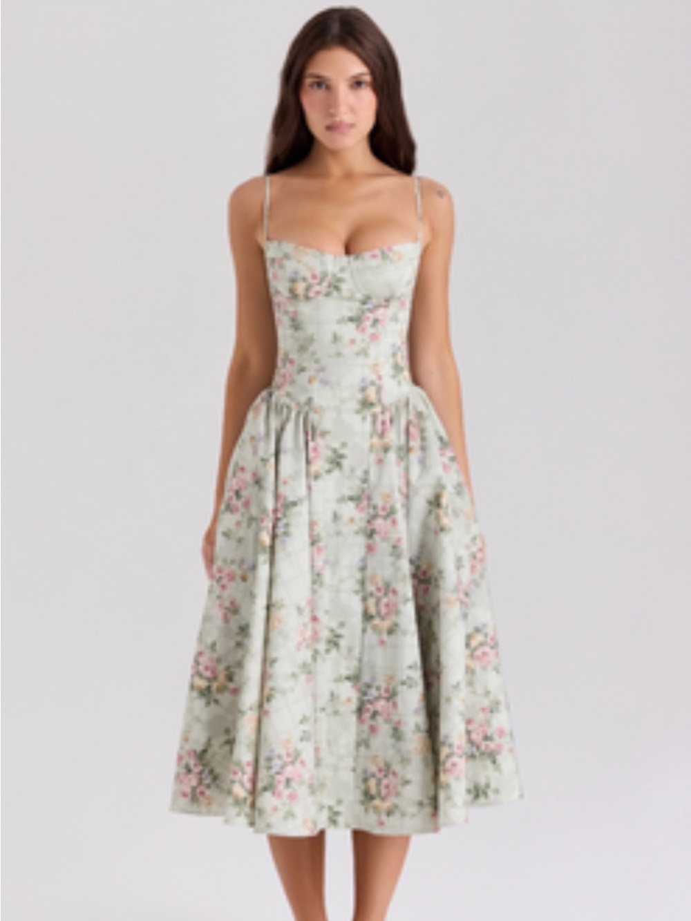 'SAMARIA' SAGE FLORAL PRINT COTTON MIDI DRESS